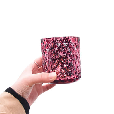 Pink Prismatic Geometric Decorative Glass Candlestick Holder Customized Label