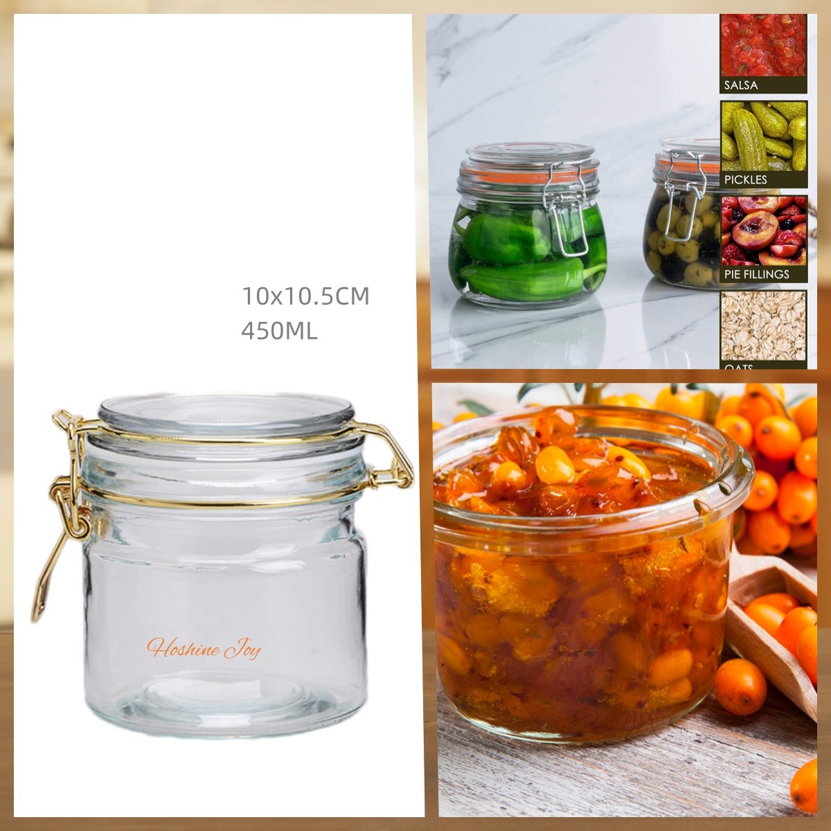 16oz Airtight Glass Canisters Glass Storage Jars With Clamp Lids