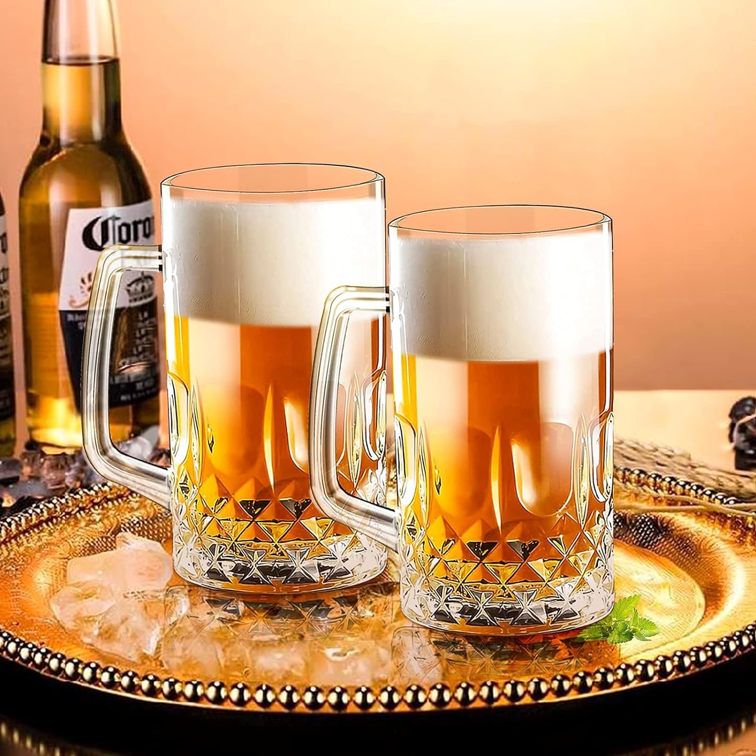Etched Clear Beer Glass Cup Drinking 600ML Large Beer Mug Classic Style