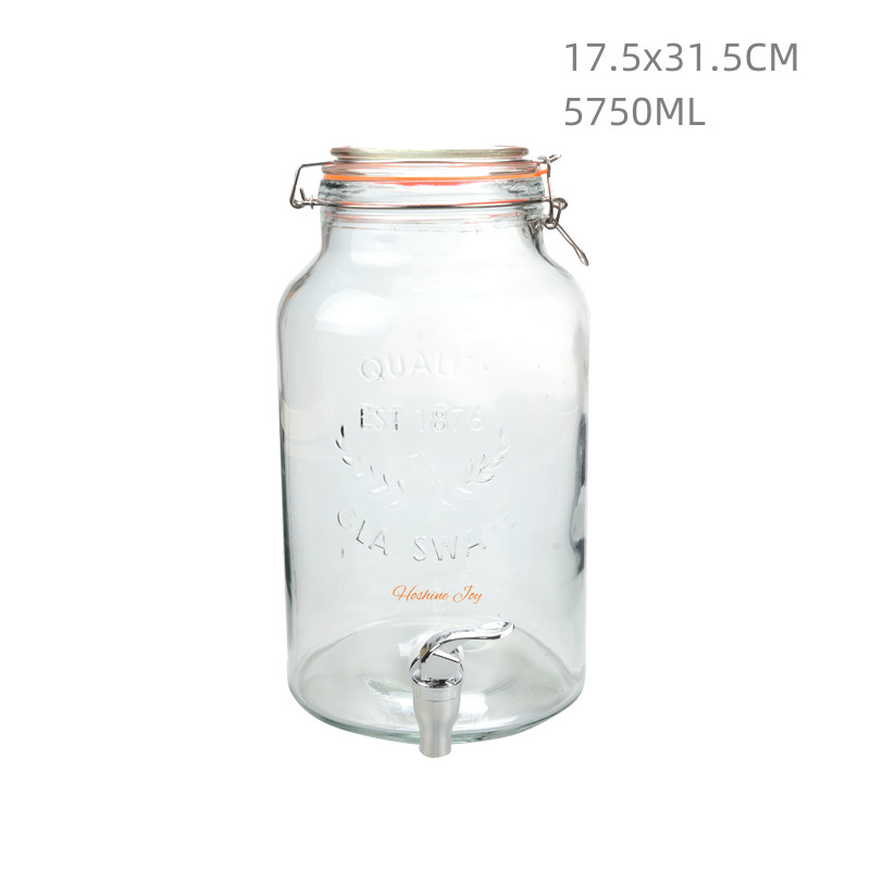 5.7L Clear Glass Beverage Dispenser With Lid Airtight PP Spigot