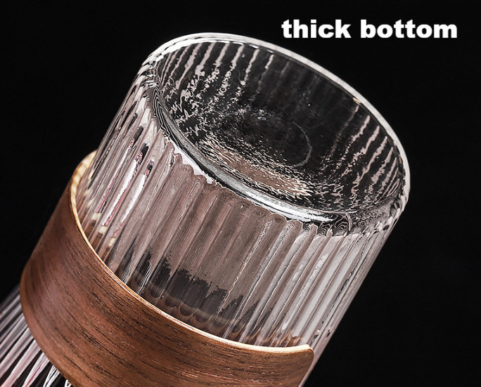 Ribbed Glass Carafe With Wooden Lid For Water Beverage Daily Use Silicone Ring