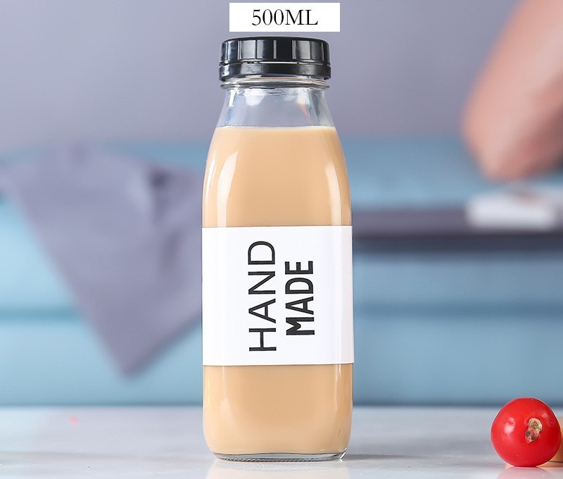500ML Clear mini glass milk bottles Leak Proof Reusable Containers for Fresh Milk Storage