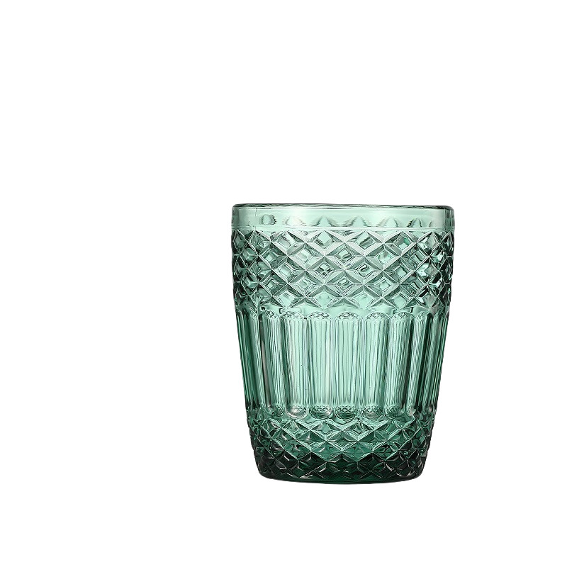 300ML Green Colored Diamond Design Glass Cups For Everyday And Special Occasions